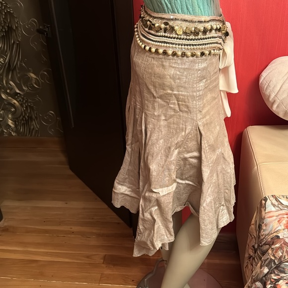 Gizia metallic linen embellished belt high low skirt EU 36 - Picture 10 of 15